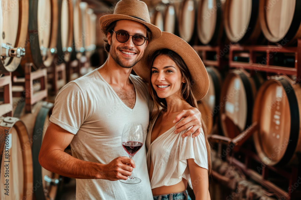 Love and Wine: A Joyful Couple in a Winery, Toasting to Their Romance and Savoring the Experience of Quality Wines Together.
Love and Wine: A Joyful Couple in a Winery, Toasting to Their Romance and Savoring the Experience of Quality Wines Together.