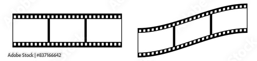 35mm blank filmstrip vector design with 3 frames on white background. Black film reel symbol illustration to use for photography, television, cinema, photo frame.