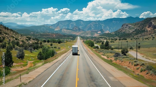 majestic long vehicle traversing scenic highway picturesque landscape photography digital photo © Bijac