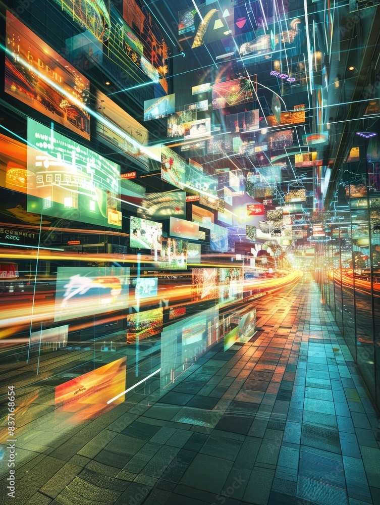 The fast-paced life of the city augmented by the vibrant stream of multimedia content, from social media to news feeds. The fast-paced life of the city augmented by the vibrant stream of multimedia content, from social media to news feeds.