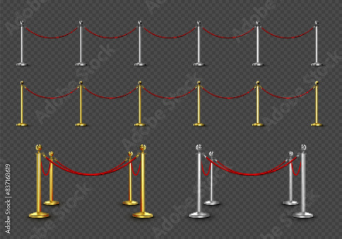 Barrier rope set on transparent background