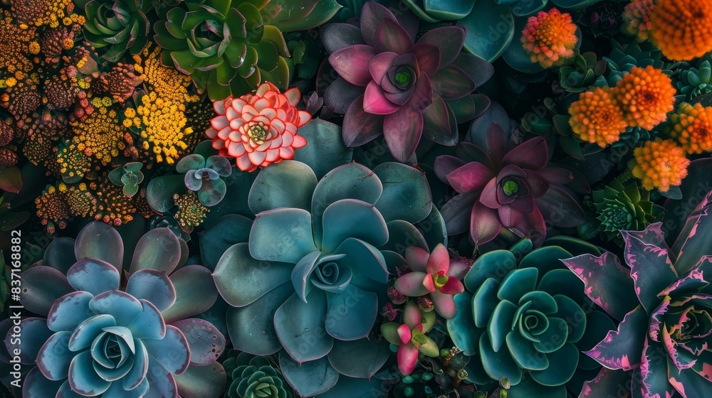 Close-up of a botanical ensemble, displaying the detailed beauty of succulents. Close-up of a botanical ensemble, displaying the detailed beauty of succulents.