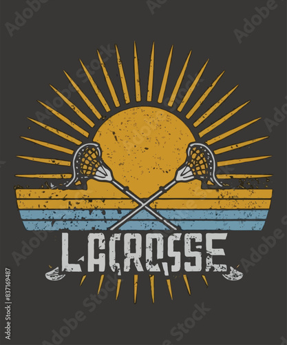 Lacrosse Stick Vintage Retro Sun Gift T-Shirt
