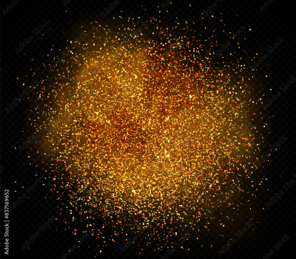Fototapeta premium Gold dust sequins, cloudy abstract elements on transparent background, gold sequins. Vector illustration.
