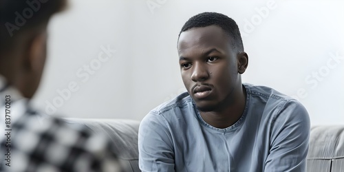 Psychologist provides culturally sensitive support for young Black man's mental health concerns. Concept Cultural Sensitivity, Mental Health Support, Young Black Men, Psychologist, Counseling