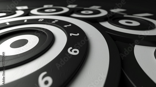 Close-Up of Circular Sales Target Graphs in Black and White