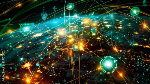Global communication networks illuminate  highlighting the boundless potentials of digital innovation.