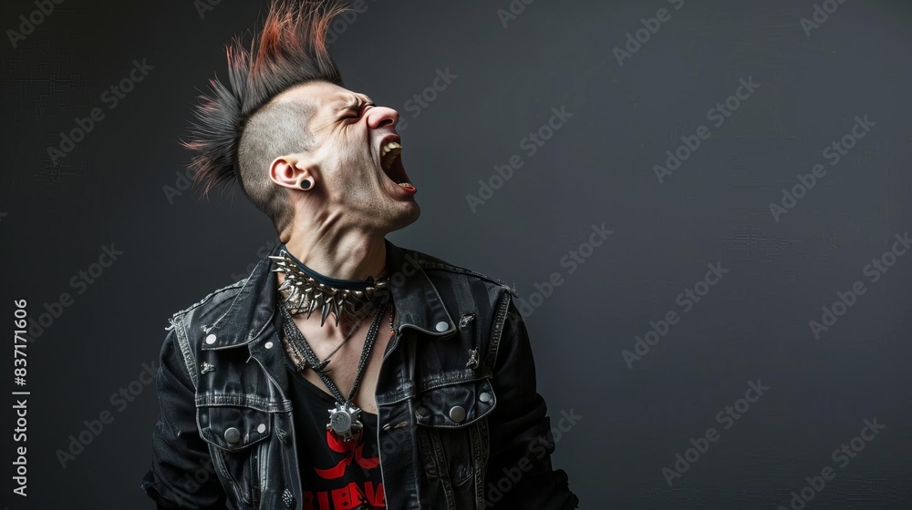 rebellious punk rocker with mohawk hairstyle screaming in anger studio portrait rebellious punk rocker with mohawk hairstyle screaming in anger studio portrait
