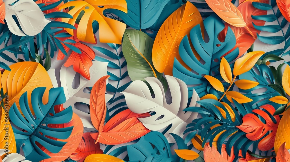 Nature-inspired seamless pattern with a tropical twist, featuring bright, leafy illustrations. Nature-inspired seamless pattern with a tropical twist, featuring bright, leafy illustrations.