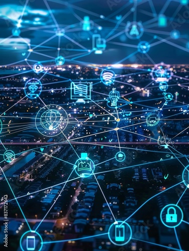 High-tech network nodes glow, representing the secure exchange of data across a digital communication system.