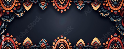 Abstract tribal chain pattern, earthy tones, flat design, interlinked forms