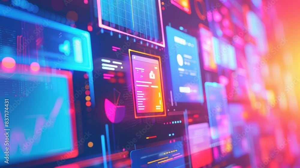 An informative technology dashboard displaying analytics and system performance metrics. An informative technology dashboard displaying analytics and system performance metrics.
