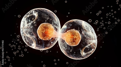 euglenoids undergoing the process of binary fission where a single cell divides into two identical daughter cells. photo