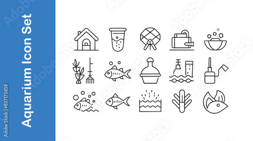 Clean your aquarium day icon set.