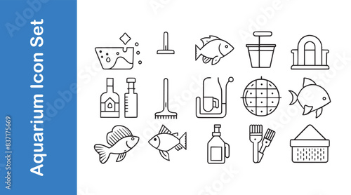 Clean your aquarium day icon set.