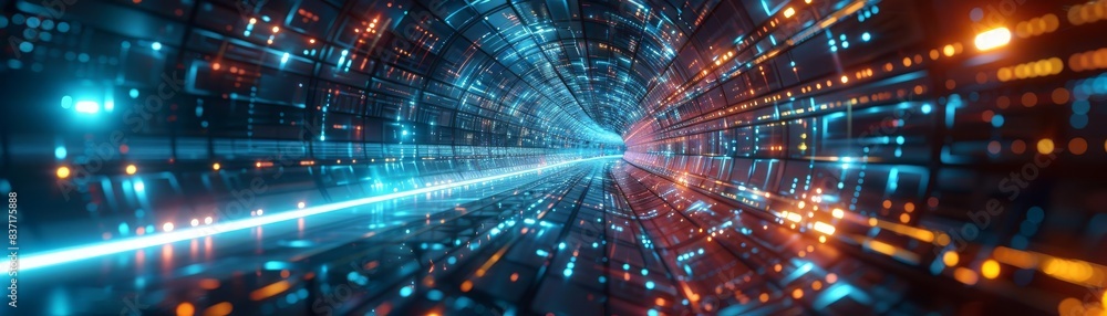 Visualization of a digital universe, where data flows at high speed through intricately connected pathways, lit by vibrant lights Visualization of a digital universe, where data flows at high speed through intricately connected pathways, lit by vibrant lights