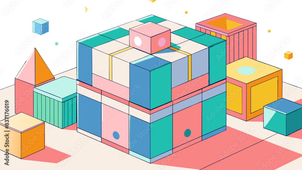 Colorful Isometric Children's Building Blocks Illustration Colorful Isometric Children's Building Blocks Illustration
