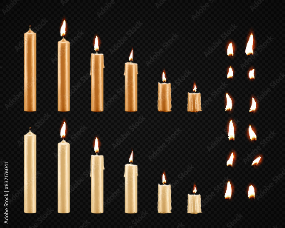 Vector set of realistic burning candles isolated on transparent background Vector set of realistic burning candles isolated on transparent background