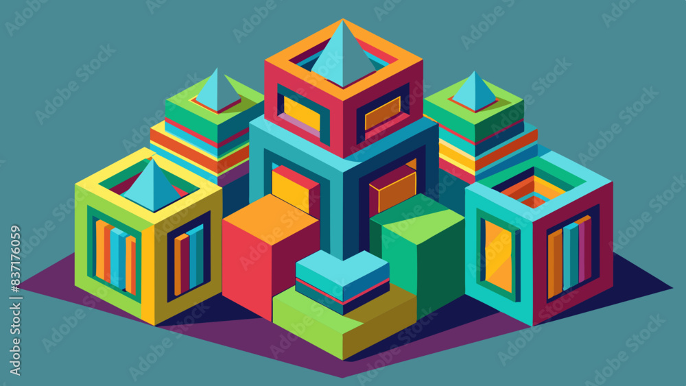 Colorful Abstract Geometric Shapes Illustration with 3D Effect Colorful Abstract Geometric Shapes Illustration with 3D Effect