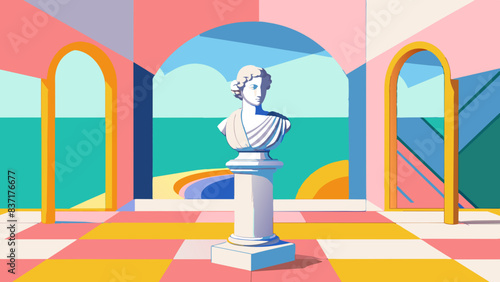 Vibrant Classical Statue in Modern Colorful Room Concept Art