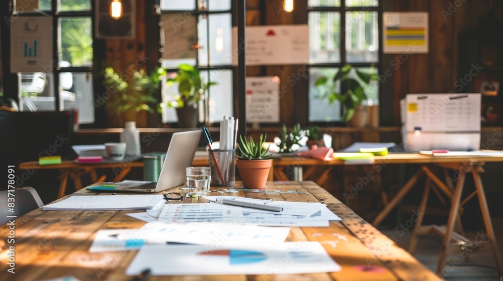 A creative professional's desk equipped with technology and surrounded by the calming presence of houseplants. A creative professional's desk equipped with technology and surrounded by the calming presence of houseplants.