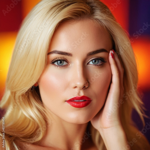 Pop art portrait of sexy blonde woman