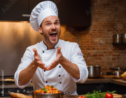 Studio Portrait of an excited chef