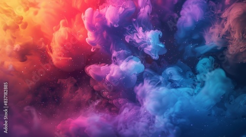 Dynamic swirling clouds of vibrant hues create an ethereal and artistic background, with colors blending and merging fluidly in a dreamlike pattern.