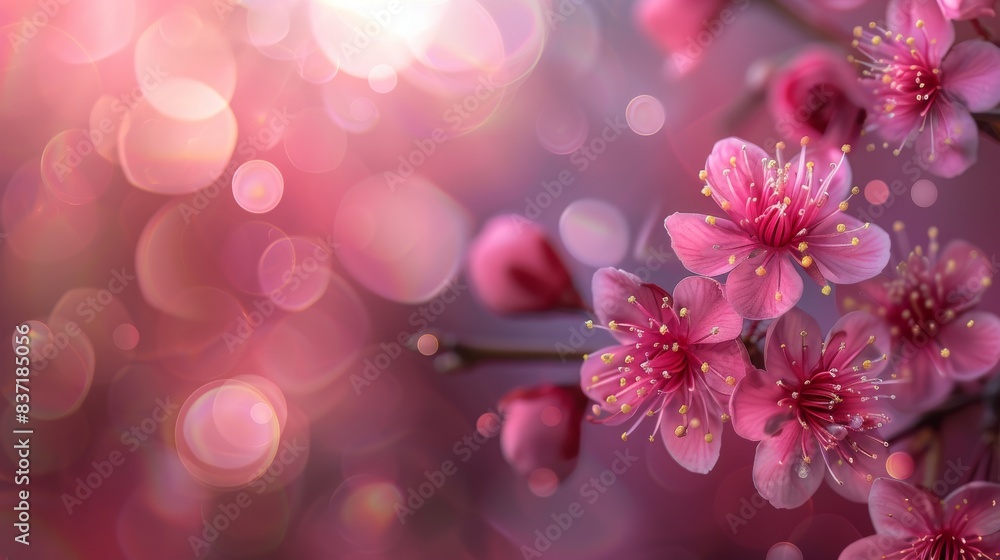 Close-up of beautiful pink cherry blossoms in full bloom with a soft bokeh background, showcasing the delicate petals and stamens, representing the concept of nature, beauty, and tranquility.
Close-up of beautiful pink cherry blossoms in full bloom with a soft bokeh background, showcasing the delicate petals and stamens, representing the concept of nature, beauty, and tranquility.