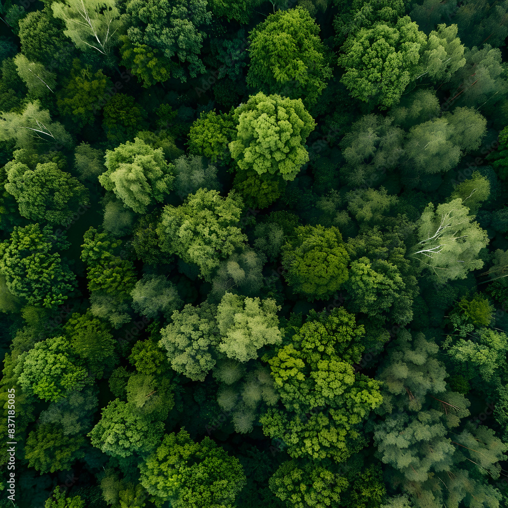 Aerial view of a lush, green forest canopy, highlighting the beauty and texture of nature Aerial view of a lush, green forest canopy, highlighting the beauty and texture of nature