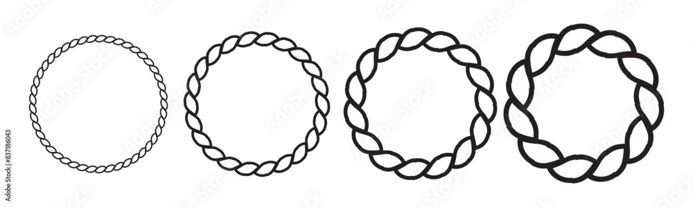 Round rope curve symbol set. Different thickness circular ropes set for ...