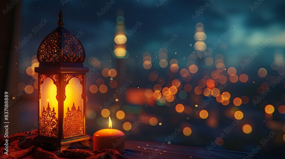 Enchanting Nighttime Lantern and Mosque Scene