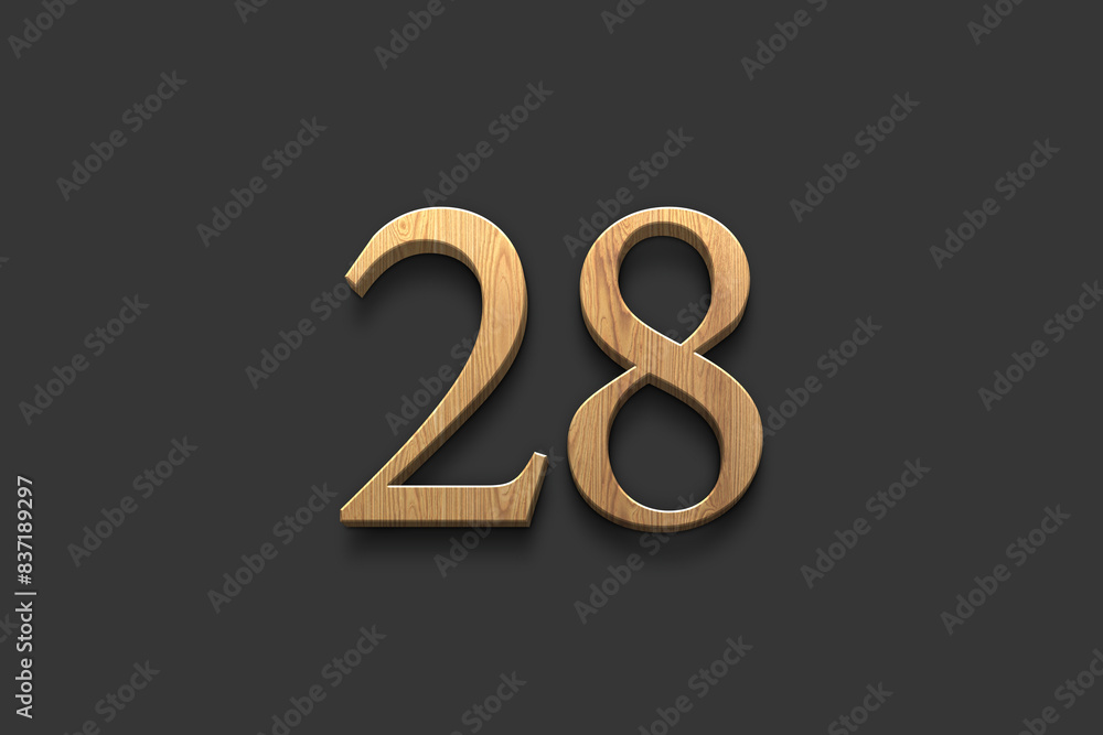 3D wooden logo of number 28 on dark grey background. 3D wooden logo of number 28 on dark grey background.
