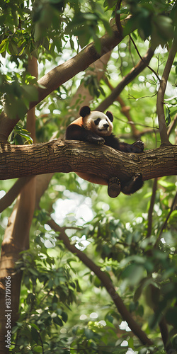 Panda descansando em um galho de rvore photo