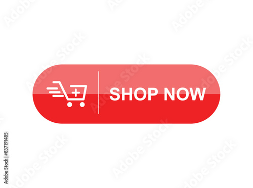 Shop Now, Buy Now Button With Cart Icon Isolated On White Background