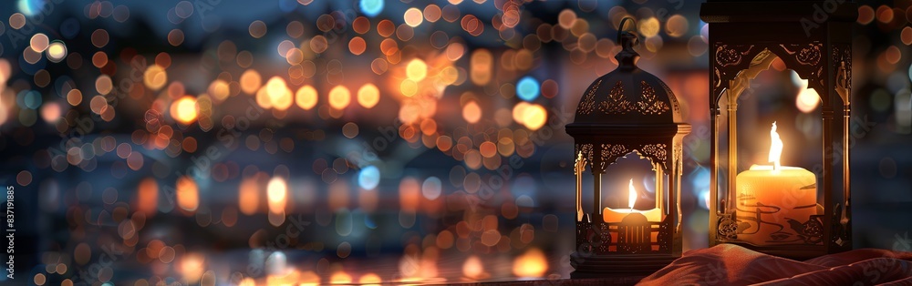 Enchanting Nighttime Lantern and Mosque Scene Enchanting Nighttime Lantern and Mosque Scene