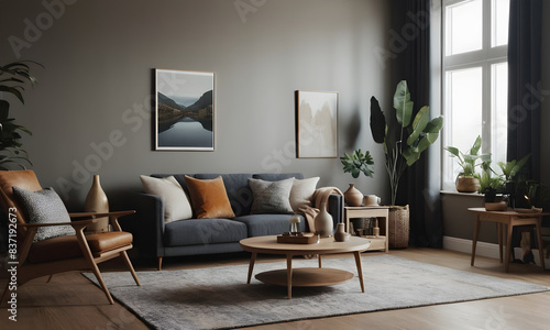 Interior designer relaxing on a comfortable sofa in a modern living room enjoying the view of plants