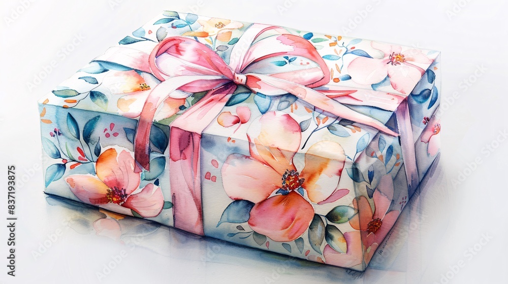 Beautifully Wrapped Gift Box with Floral Design and Pink Ribbon - Perfect for Celebrations, Birthdays, and Special Occasions - Elegant and Artistic Packaging Beautifully Wrapped Gift Box with Floral Design and Pink Ribbon - Perfect for Celebrations, Birthdays, and Special Occasions - Elegant and Artistic Packaging