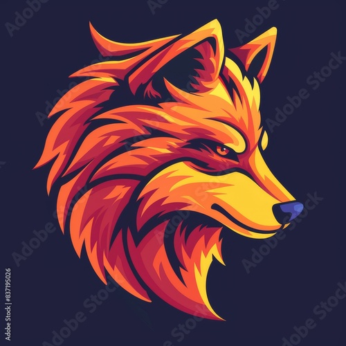 A cartoonish drawing of a wolf with a fiery mane and a fierce expression © Tasif