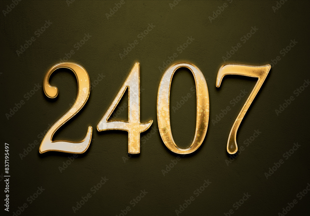 Old gold effect of 2407 number with 3D glossy style Mockup.	