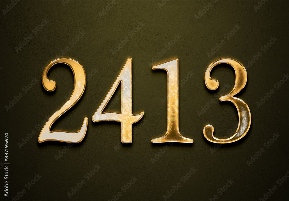 Old gold effect of 2413 number with 3D glossy style Mockup. Old gold effect of 2413 number with 3D glossy style Mockup.