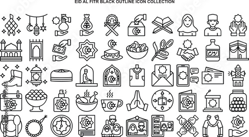a set of eid mubarak icons in outline style