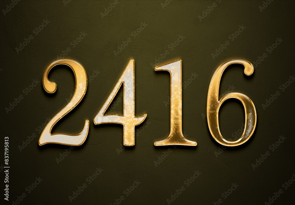 Old gold effect of 2416 number with 3D glossy style Mockup. Old gold effect of 2416 number with 3D glossy style Mockup.