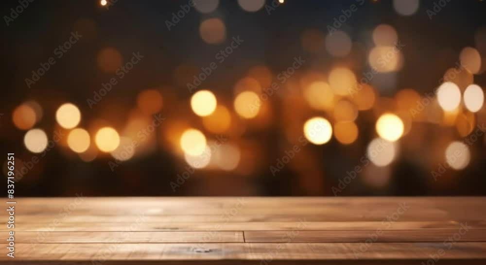 empty wooden table bokeh background