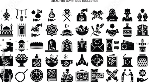 a set of eid mubarak icons in glyph style