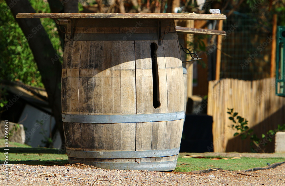 Two hundred -liter barrel for storing and transporting liquids.