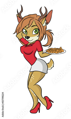 Deer cartoon sexy mascot server fast food female animal character