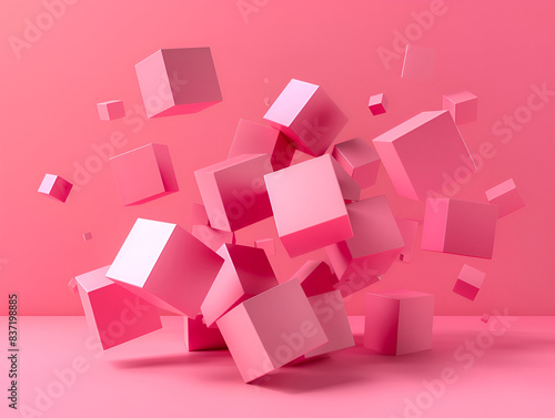A pink cube made of cubes 3D rendering