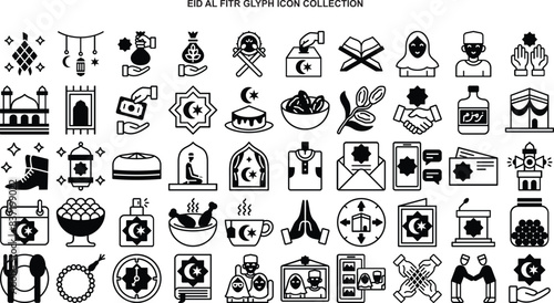 a set of eid mubarak icons in outline solid style