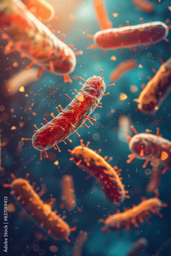 Vibrant bacteria floating in a microscopic environment